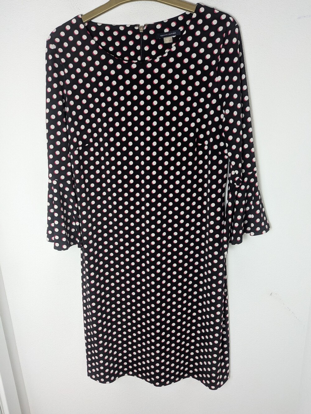 Tommy Hilfiger Size 10 Womens Polka Dot Bell Sleeve Sheath Dress black&red Euc